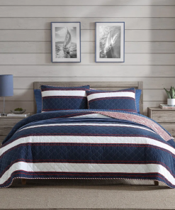 prospect harbor wesley blue cotton reversible quilt set