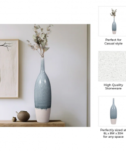 romilly decorative flower vase for home decor – large flower vase for entryway or living room display – tall vase for contemporary or transitional spaces – blue and white
