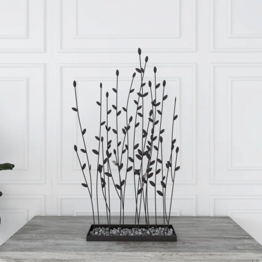 phillipston metal floral decorative black sculpture with loose stones