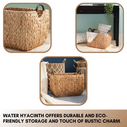 ludmilla rectangular multi purpose water hyacinth baskets with handles 16" x 12" x 13"