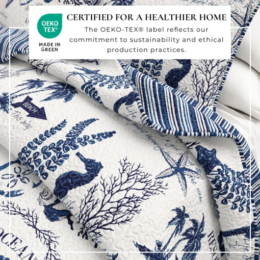navy / white nautical reversible quilt set with shams