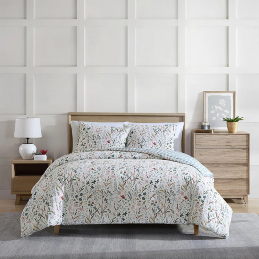 varigated woodland forest cotton reversible pink comforter set