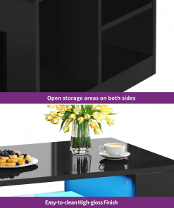 led high gloss finish coffee table with 2 drawers open shelves storage
