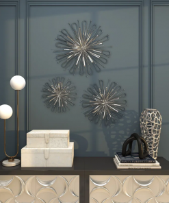3 piece metal starburst wall decor with orb detailing set