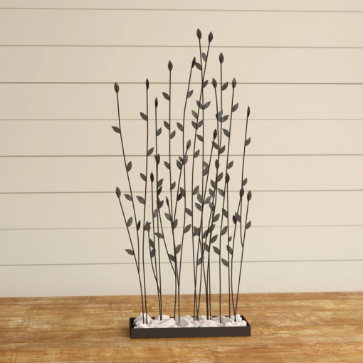 phillipston metal floral decorative black sculpture with loose stones