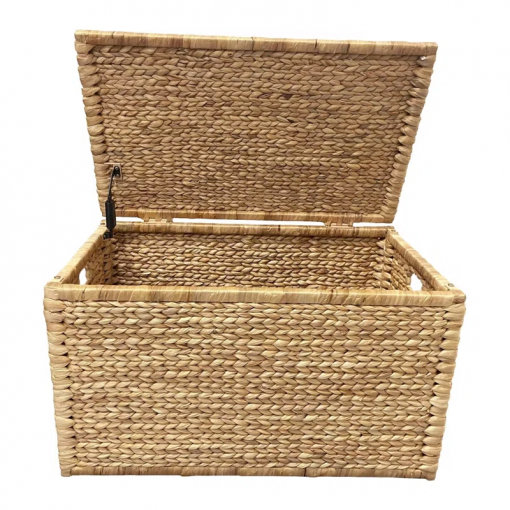 ved heavy duty water hyacinth wicker storage trunk with metal frame