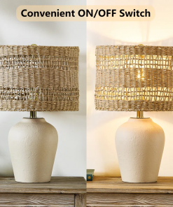 boho style ceramic rattan table lamp for living room/bedroom/entryway console/decorative supplements with rattan accent