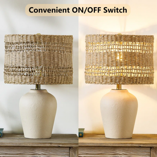 boho style ceramic rattan table lamp for living room/bedroom/entryway console/decorative supplements with rattan accent