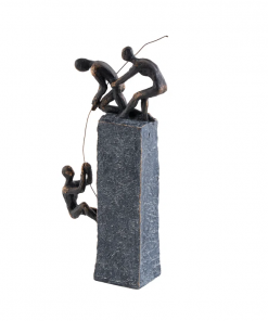 gray polystone people climbing decorative sculpture with bronze detailing, 7