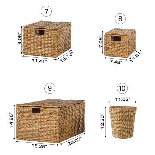 traditional assorted hand woven hyacinth/iron baskets (set of 10)