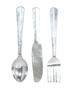 3 pieces aluminum knife, spoon and fork utensils wall decor