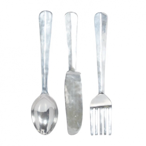 3 pieces aluminum knife, spoon and fork utensils wall decor