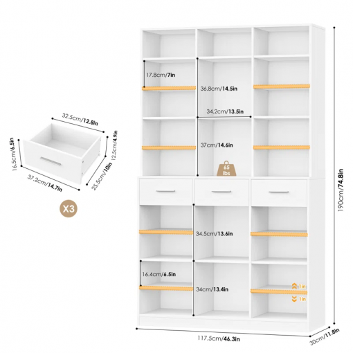 75"h wood storage bookcase with adjustable shelves