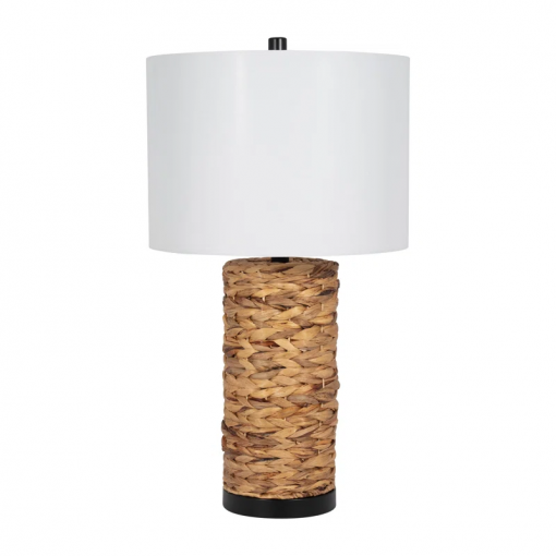 angilia boho woven seagrass table lamp 26" tall rustic accent lamp with linen drum shade natural brown finish for bedroom, living room, or office decor