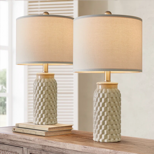 20.5" modern ceramic bedside lamp, for bedroom décor farmhouse table lamp living room office dorm