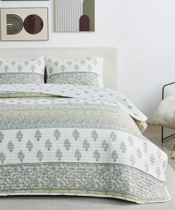 blue seashell reversible quilt set with shams