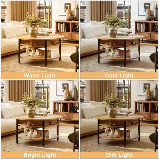 wynny 27"w round lift top wood coffee table with storage