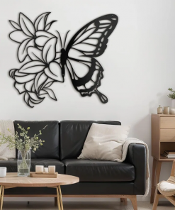 lilies butterfly black gold minimalist modern abstract wall accent sculpture hanging decoration metal wall decor
