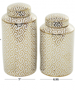ceramic decorative jars with white floral patterns set