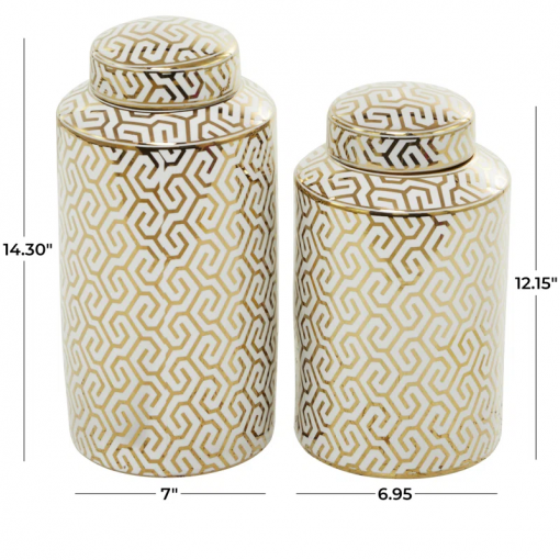 ceramic decorative jars with white floral patterns set