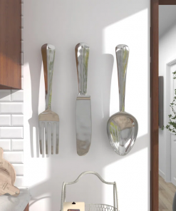 3 pieces aluminum knife, spoon and fork utensils wall decor