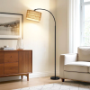 75" arched floor lamp with rattan shade and remote control