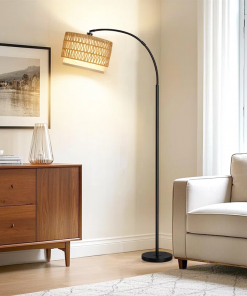 75" arched floor lamp with rattan shade and remote control