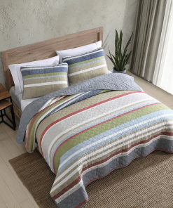 salmon ladder stripe cotton reversible quilt set