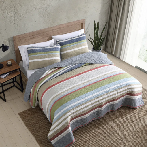 salmon ladder stripe cotton reversible quilt set