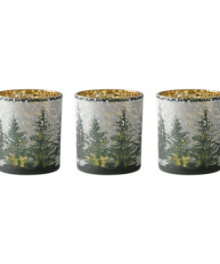 frosted pine mercury glass candle holder (set of 3)