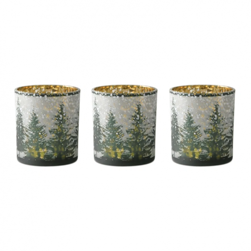 frosted pine mercury glass candle holder (set of 3)