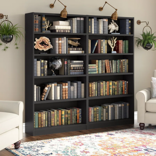 doyno tall 5 shelf bookcase set of 2, storage and display bookshelves for home office and living room