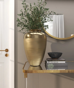 aluminum metal brushed decorative gold vase with hammered top
