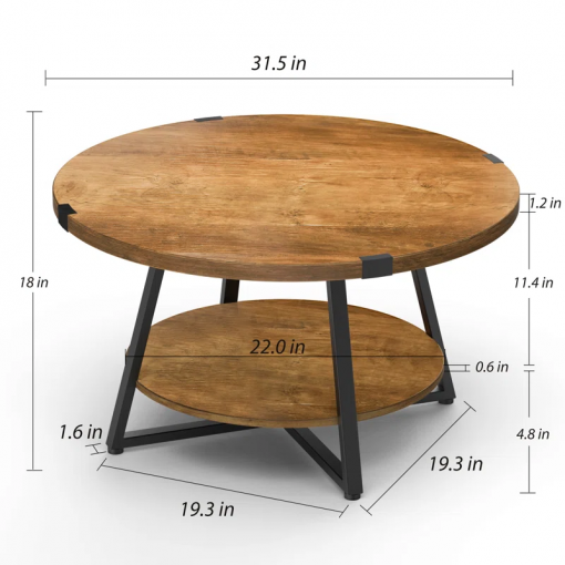 jahaira round coffee table with 2 tier storage shelves