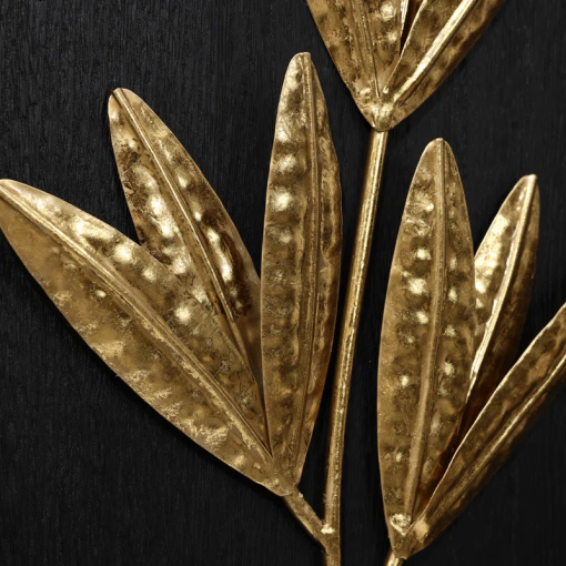 gold flowers and plants with black wood back and frame wall decor