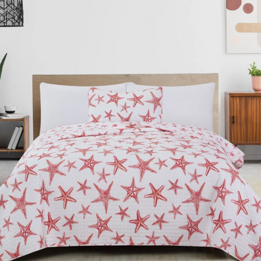nautical blue starfish reversible quilt set with shams