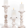 12'' handcrafted mango wood pillar candle holder set – rustic 3 piece set for led candles
