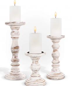 12'' handcrafted mango wood pillar candle holder set – rustic 3 piece set for led candles