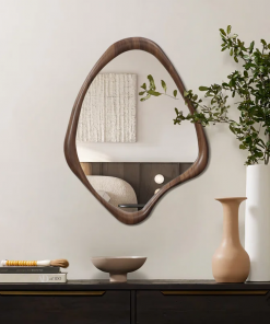 brown wood frame irregular decorative wall mirror