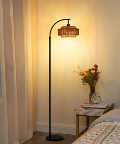 aarzo 69.6'' arched/arc rattan floor lamp with led light and remote control