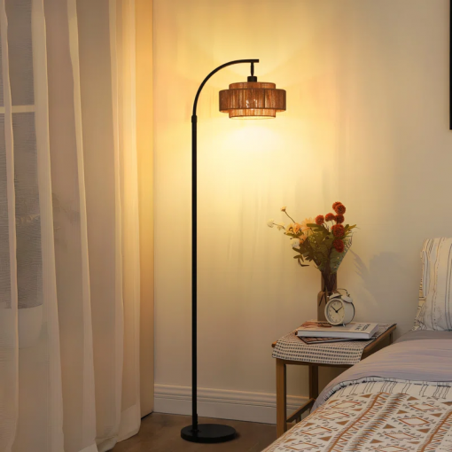 aarzo 69.6'' arched/arc rattan floor lamp with led light and remote control