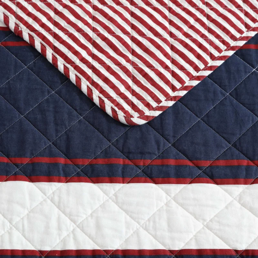 prospect harbor wesley blue cotton reversible quilt set