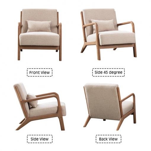 hertford 26" wide mid century upholstered solid wood accent chair with an extra pillow