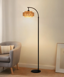 aarzo 69.6'' arched/arc rattan floor lamp with led light and remote control