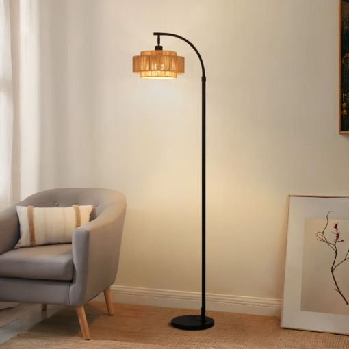 aarzo 69.6'' arched/arc rattan floor lamp with led light and remote control