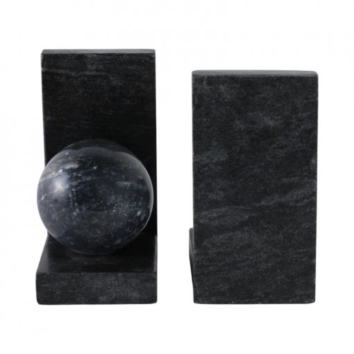 modern bookends in marble with 3" orb detail – decorative book ends for stylish home decor – office display accent for organizing books, bookshelf decor, and shelf decor – 6"