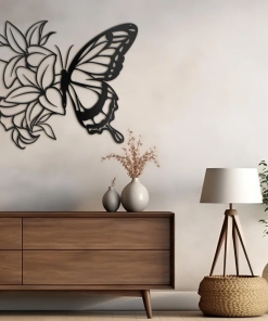 lilies butterfly black gold minimalist modern abstract wall accent sculpture hanging decoration metal wall decor