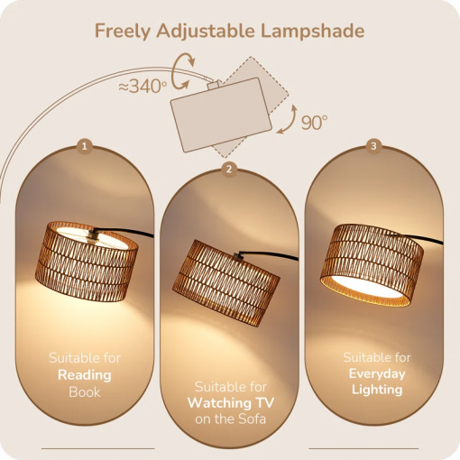 76'' rattan arched dimmable floor lamp with remote control and bulb included