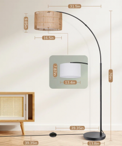 76'' rattan arched dimmable floor lamp with remote control and bulb included