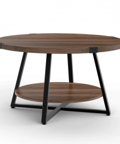 jahaira round coffee table with 2 tier storage shelves